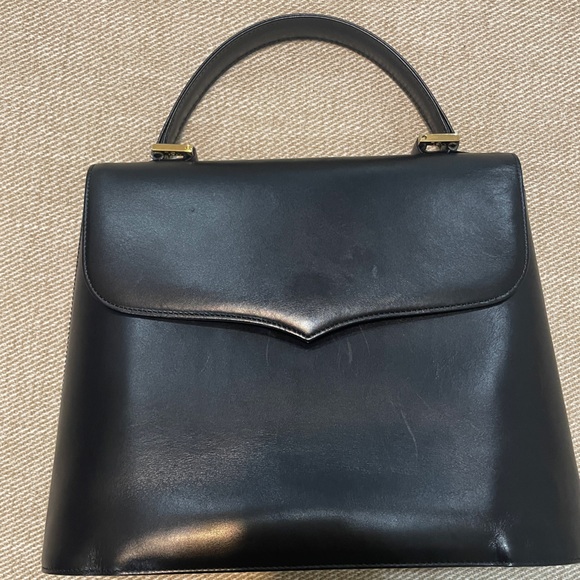 Vintage Yves Saint Laurent Top Handle Cassandra Leather Bag In Black & Gold - Picture 14 of 15